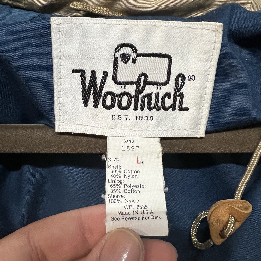 Vintage Woolrich Tan Lined Chore Jacket Hooded Size Large Made In USA - Picture 6 of 13